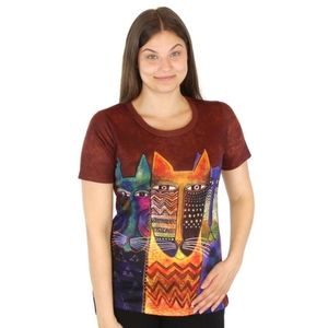 Laurel Burch Long Neck Cats T-Shirt XXL Short Sleeve Scoop Neck Polyester